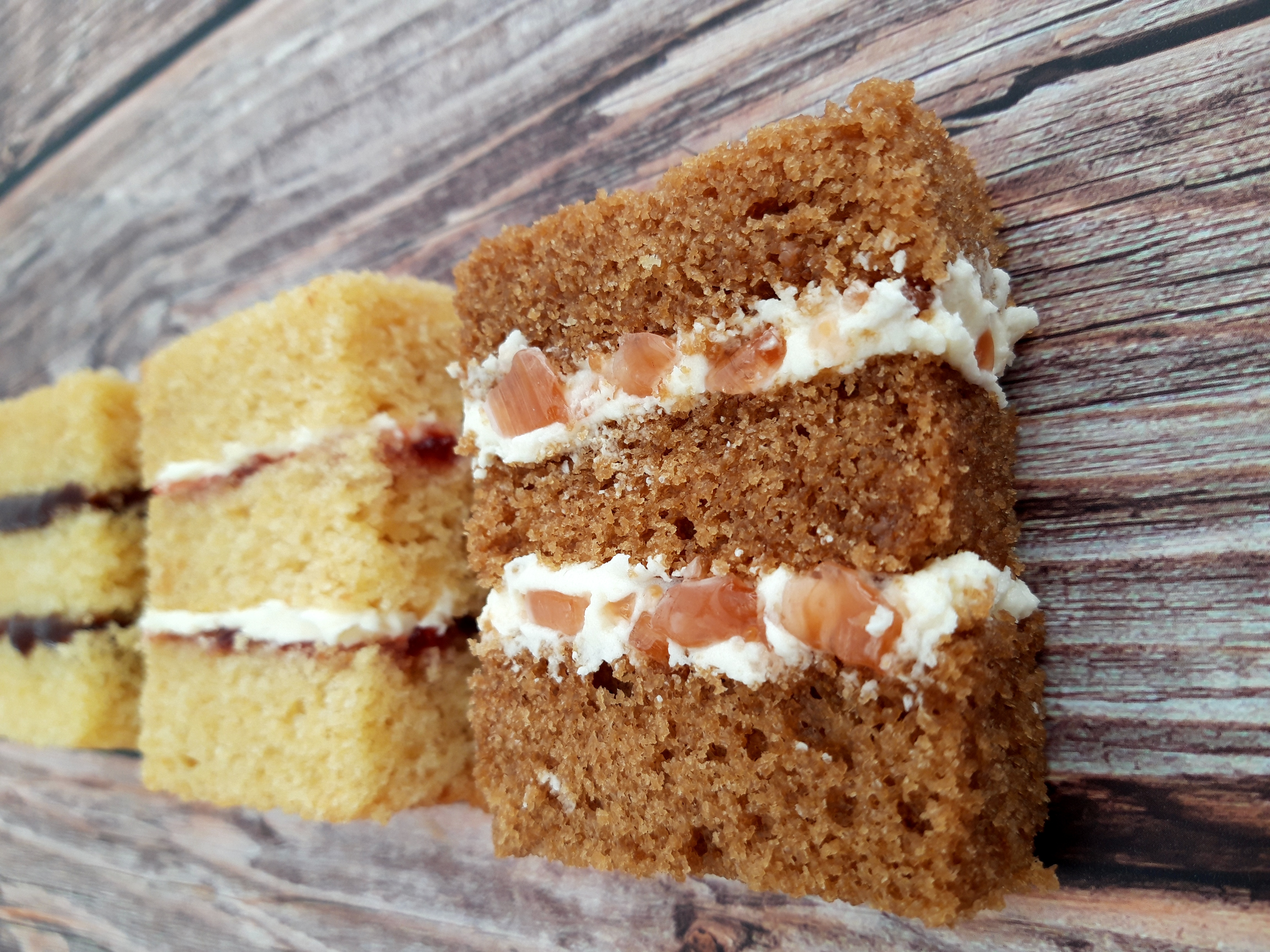 Angel Cakes taster slices showing flavours and fillings
